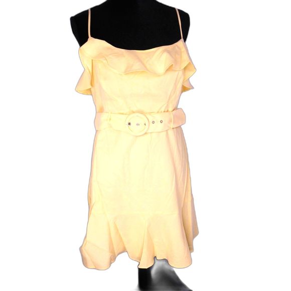 BCBGeneration Yellow Ruffle Dress with Spaghetti Straps Fully Lined 10 NWT (RK30 - Picture 1 of 8